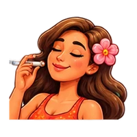 A woman with a flower in her hair using a vaporizer