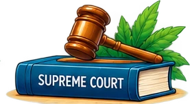 A gavel resting on a book labeled SUPREME COURT