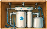 An under-sink reverse osmosis water filtration system